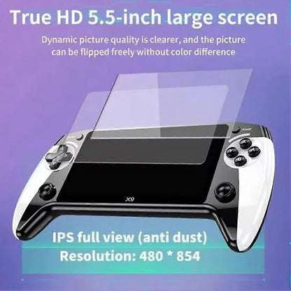 X9 portable game console, 5.5-inch HD screen, multiple languages, retro GBA Arcade video,10 simulators with 20000+ Games